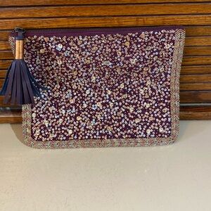 #36 Purple Sequin Beaded Embellished Clutch Wristlet Bag Glitter Sparkly Party